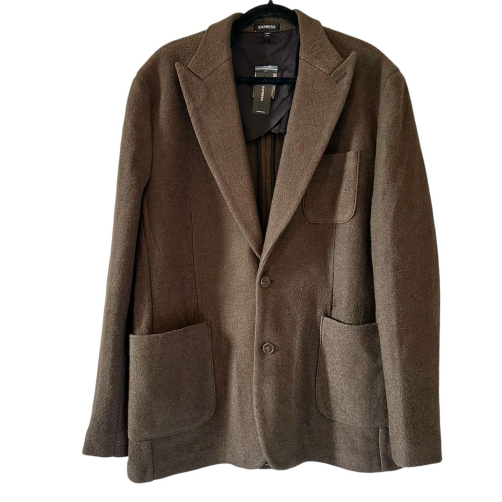 EXPRESS Men’s Olive/Brown Wool Blend Single Breasted Slim Fit Blazer- Size 42L